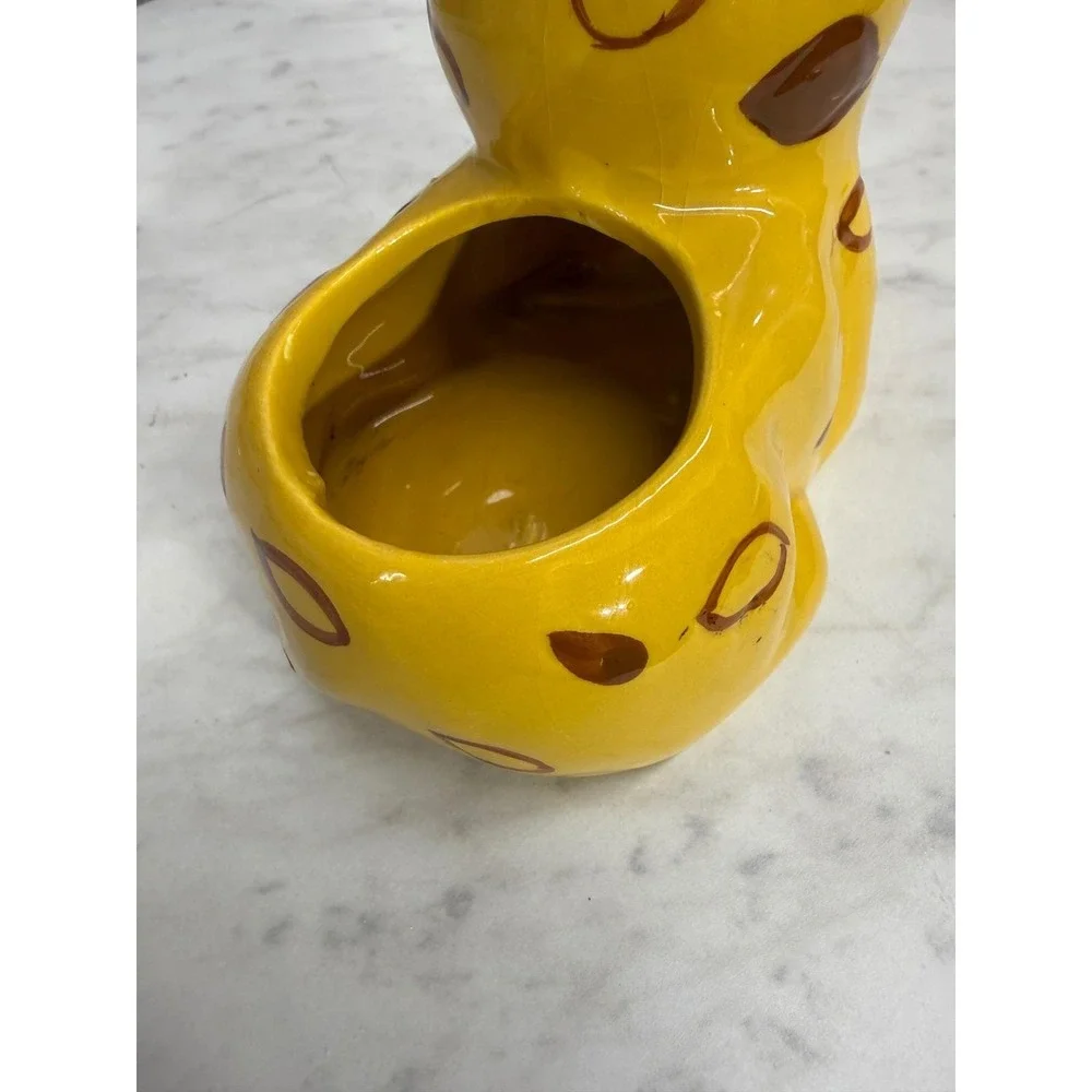 Vintage Yellow Ceramic Leopard Cub Planter Hand Painted Spotted Kitten Figurine